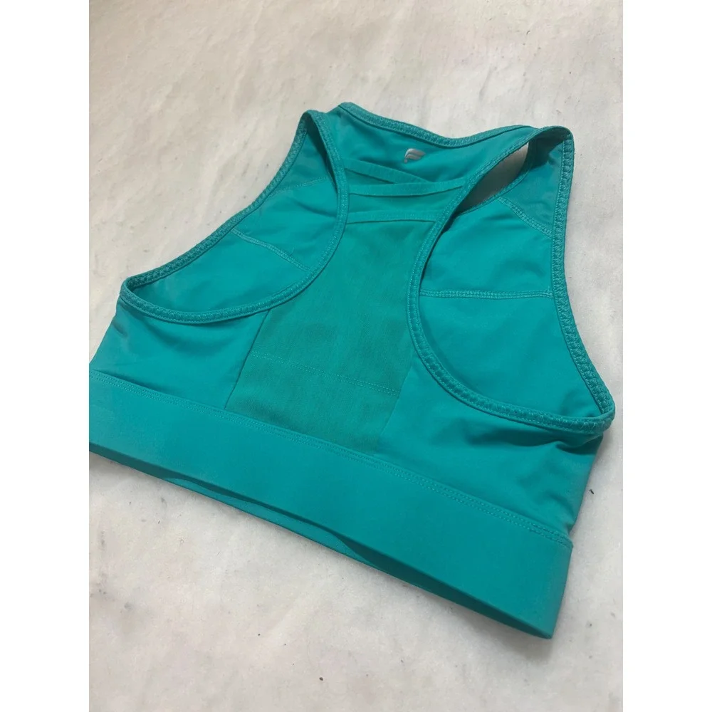 Fabletics Teal Racerback High Neck Sports Bra Strappy Back Workout Fitness Sm